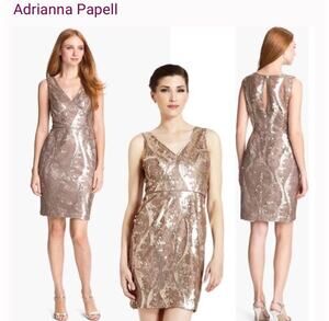 Adrianna Papell Sequin & Lace Mini sleeveless sexy dress in taupe size 8